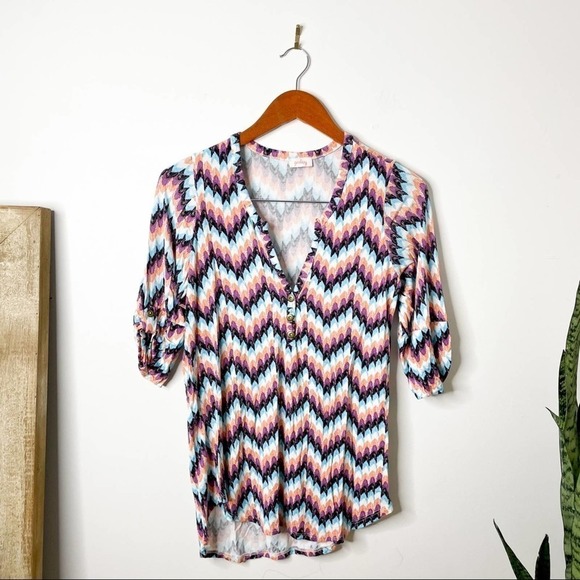 Pixley Multicolor Chevron Asymmetrical Tee Siz S Small - Picture 3 of 7